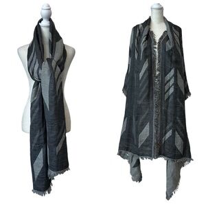 MACKAGE Geometric Pattern Fringe Edged Scarf Shawl Wrap in Gray One Size
